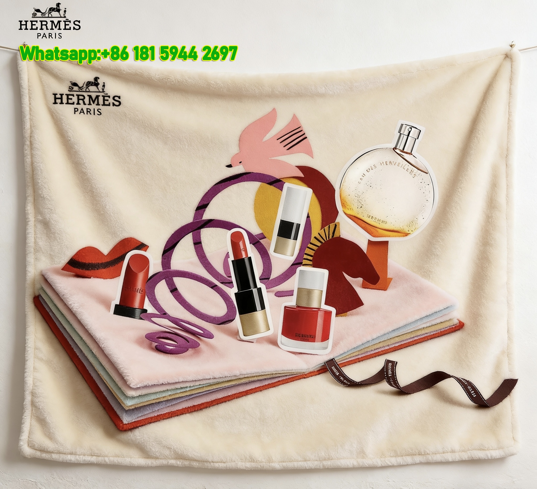 Hermès Beauty Pop-Up Art Flannel Throw Blanket IMG_5408